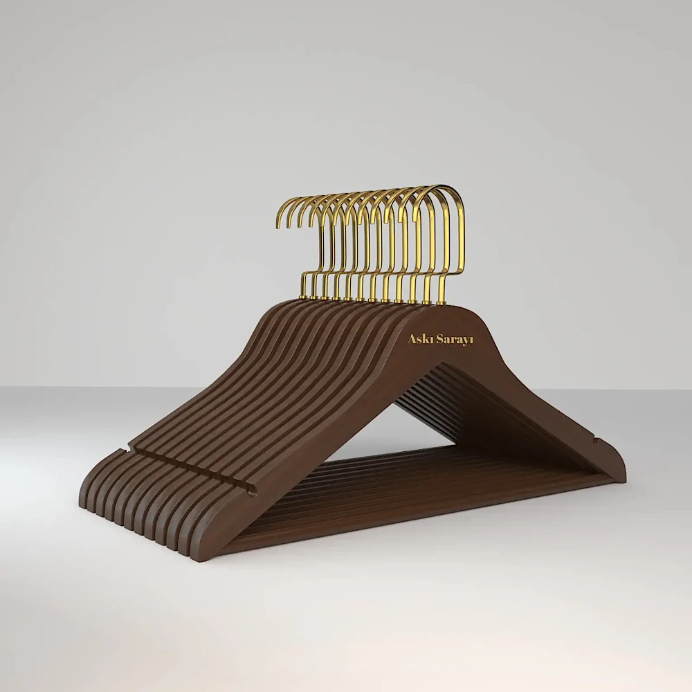 Ceviz  Ahşap Kıyafet Ve Elbise Askısı Premium Özel Amerikan Kanca