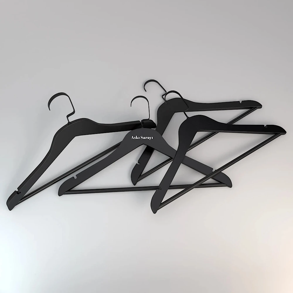 Siyah  Ahşap Kıyafet Ve Elbise Askısı Premium Özel Amerikan Kanca
