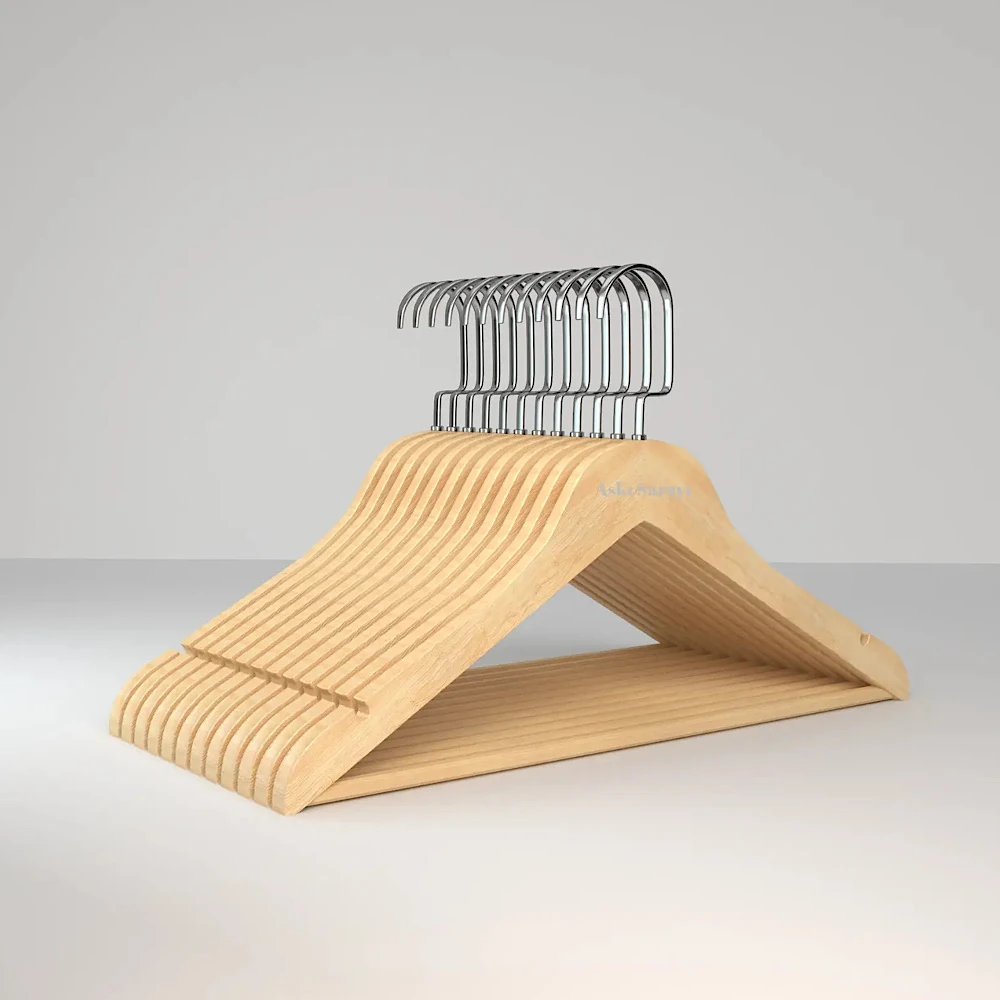 Naturel  Ahşap Kıyafet Ve Elbise Askısı Premium Özel Amerikan Kanca