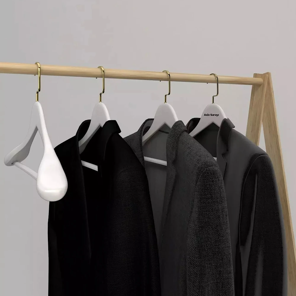 Beyaz Ahşap Ceket Ve Palto Askısı Premium Özel Amerikan Kanca