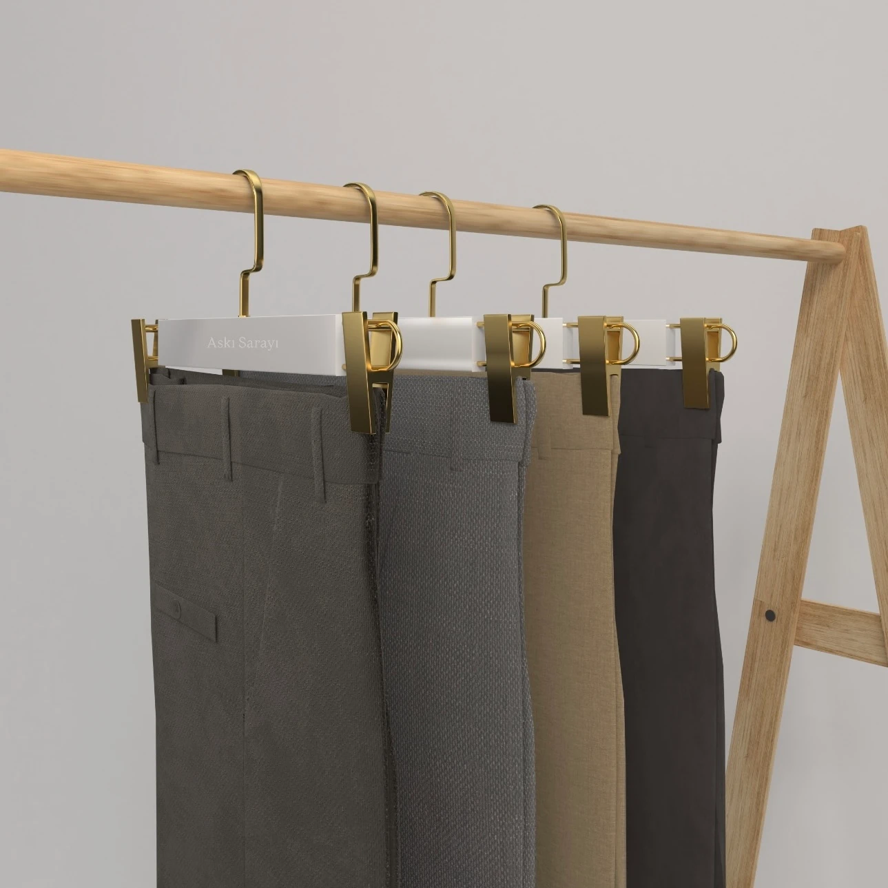 Beyaz Ahşap Pantolon Ve Etek Askısı Premium Özel Amerikan Kanca 