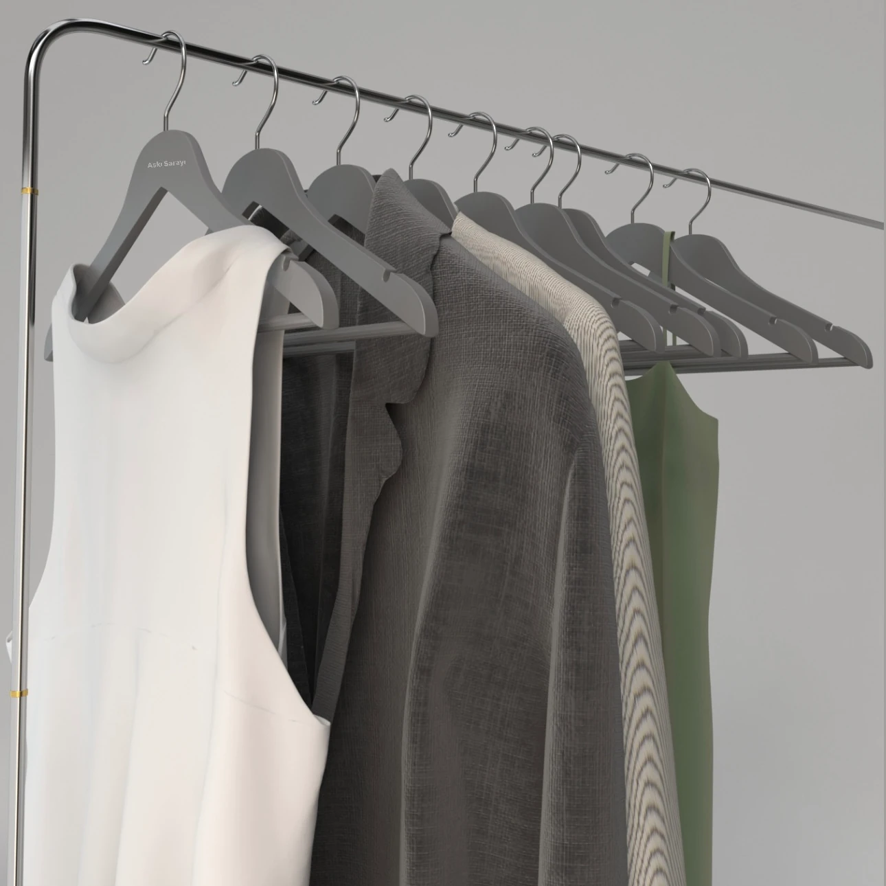 Gri Ahşap Kıyafet Ve Elbise Askısı Standart Kanca