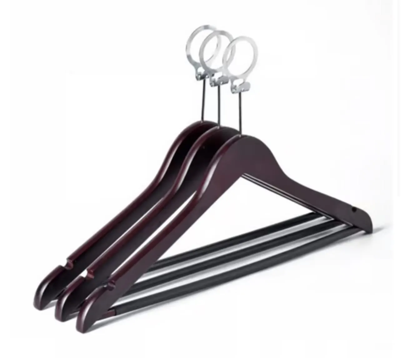 Ceviz Otel Askısı Elbise Ve Kıyafet Askısı Otel Çivili ( Anti Hırsızlık Önleyici )+ Otel Halkası Dahil