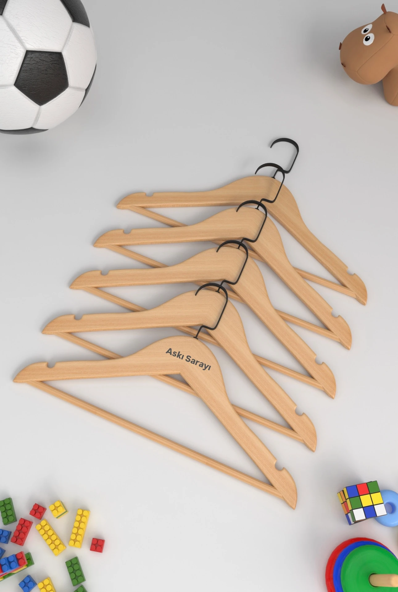 Naturel Ahşap Çocuk Ve Bebek Askısı Premium Özel Amerikan Kanca