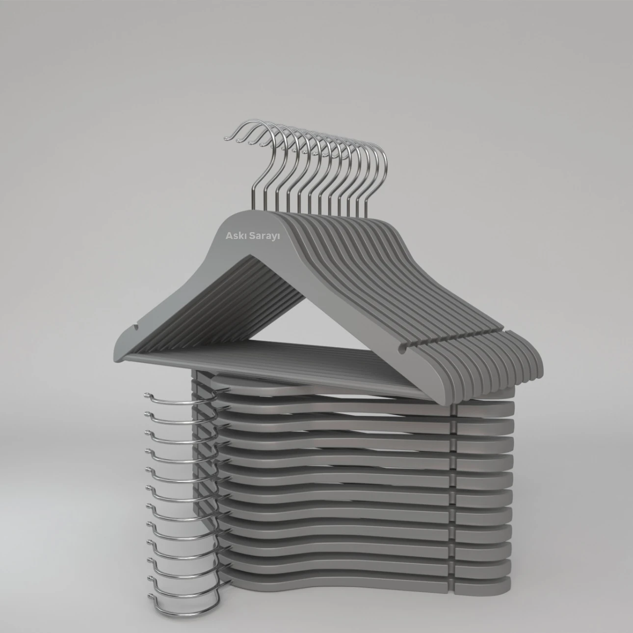 Gri Ahşap Kıyafet Ve Elbise Askısı Standart Kanca