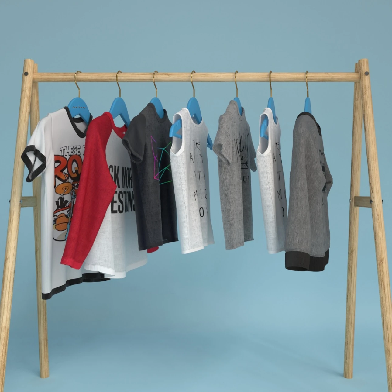 Mavi Ahşap Çocuk Ve Bebek Askısı Standart Kanca