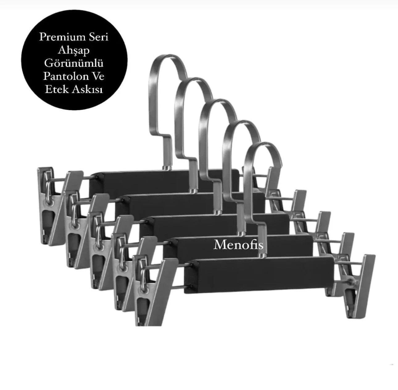 Siyah Ahşap Görünümlü Pantolon Ve Etek Askısı Premium Seri  - Nikel Amerikan Kanca