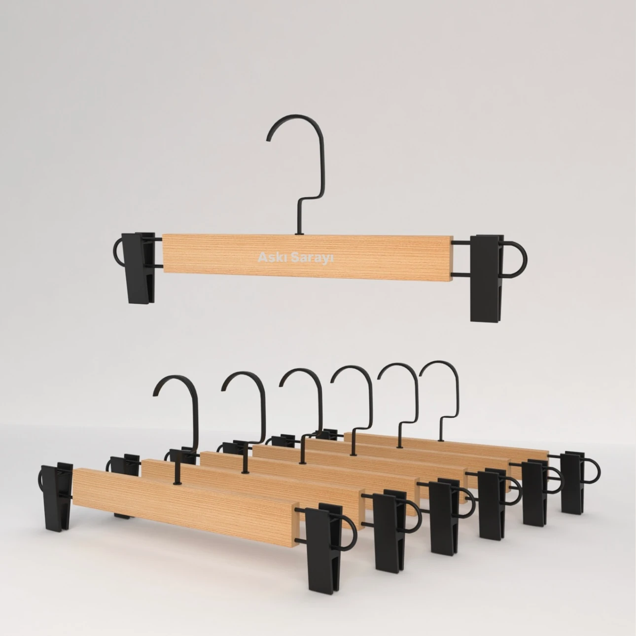 Naturel Ahşap Pantolon Ve Etek Askısı Premium Özel Amerikan Kanca