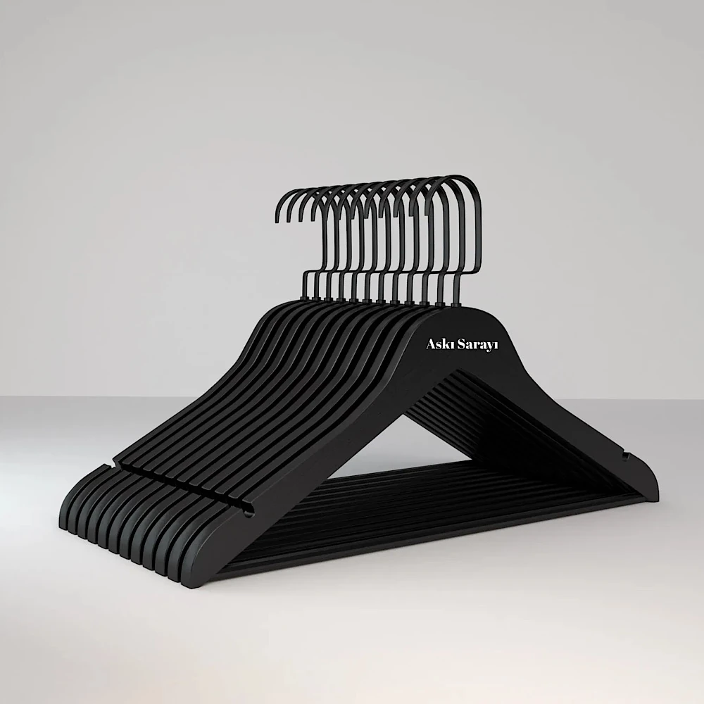 Siyah  Ahşap Kıyafet Ve Elbise Askısı Premium Özel Amerikan Kanca