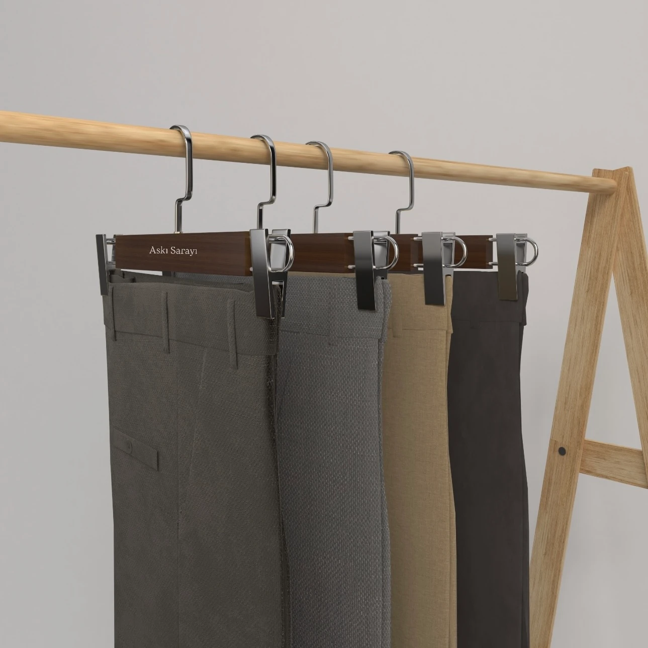 Ceviz Ahşap Pantolon Ve Etek Askısı Premium Özel Amerikan Kanca