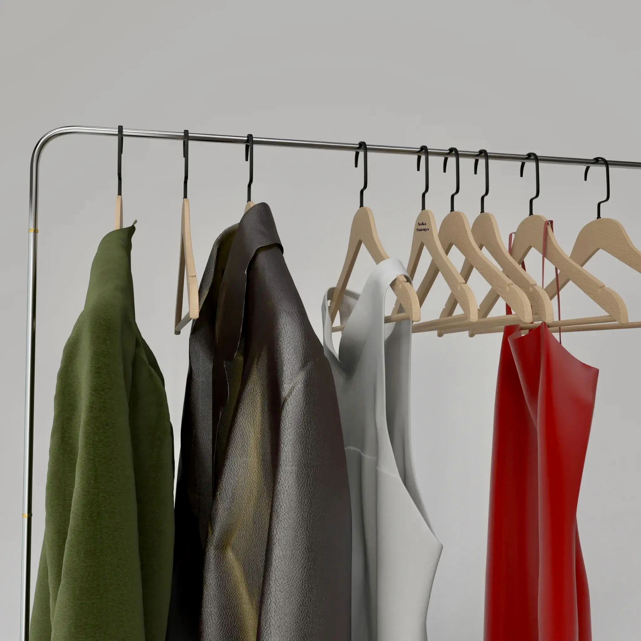 Bej Ahşap Görünümlü Plastik Elbise Askısı Premium Özel Amerikan Kanca