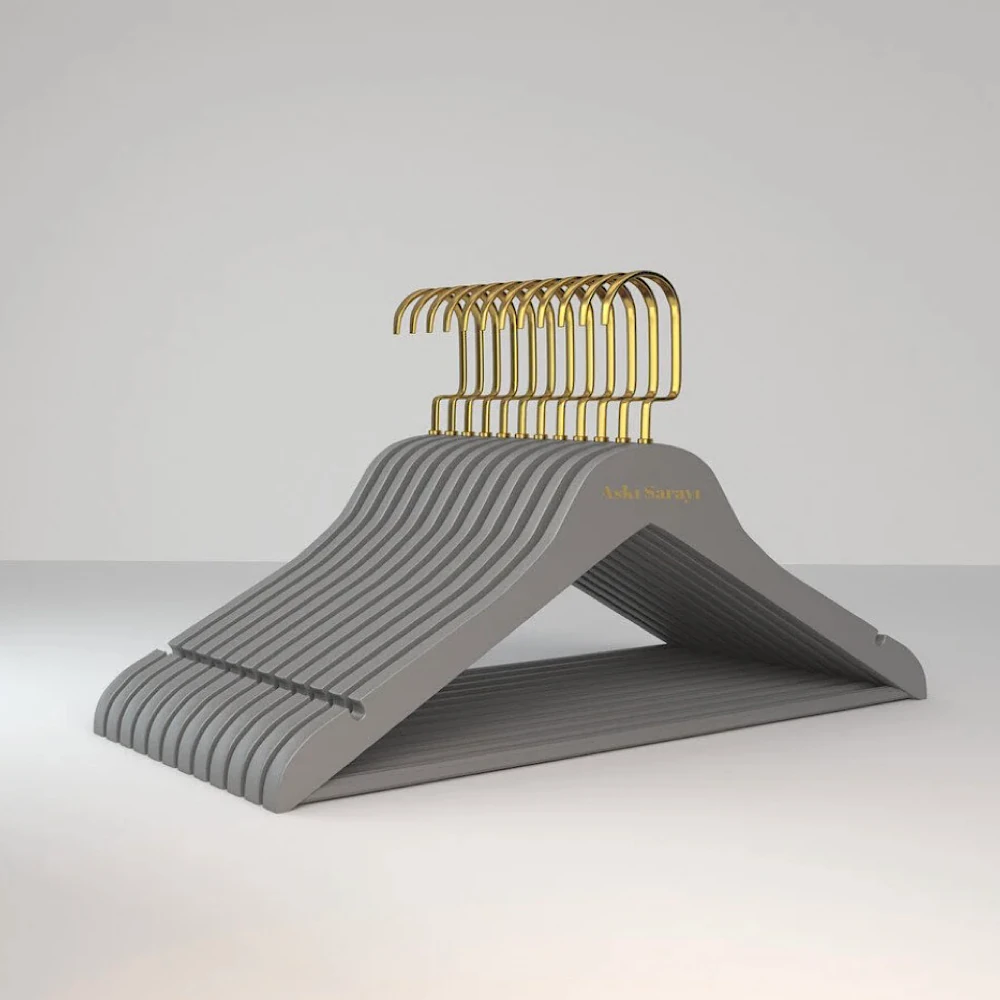 Gri  Ahşap Kıyafet Ve Elbise Askısı Premium Özel Amerikan Kanca