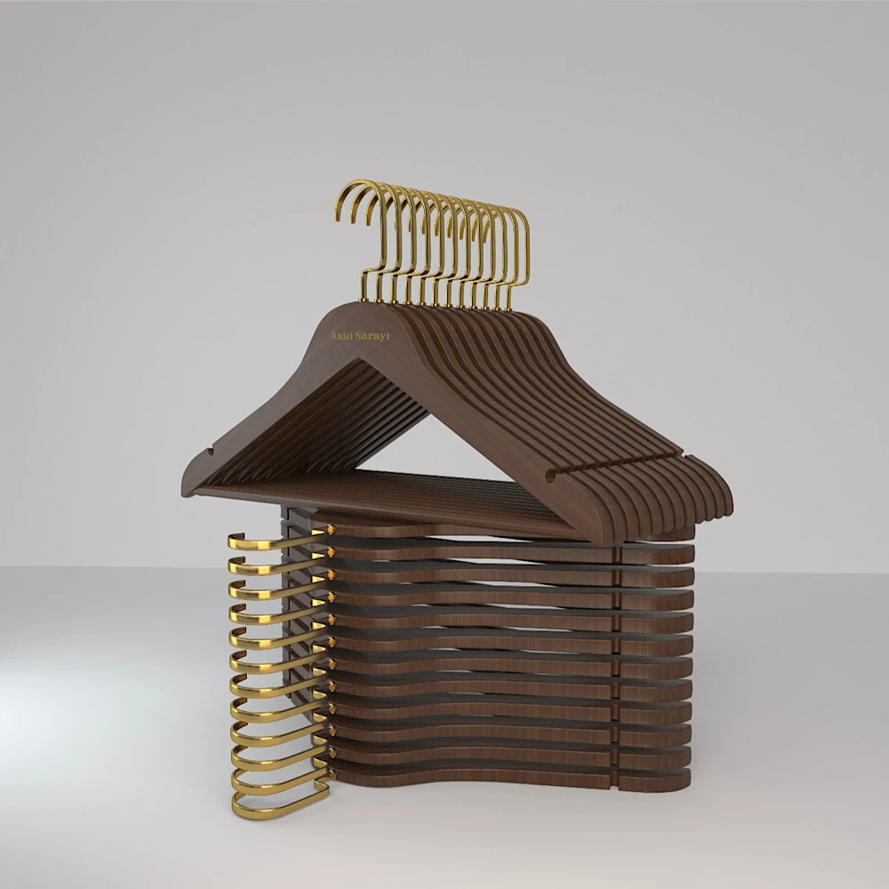 Ceviz  Ahşap Kıyafet Ve Elbise Askısı Premium Özel Amerikan Kanca