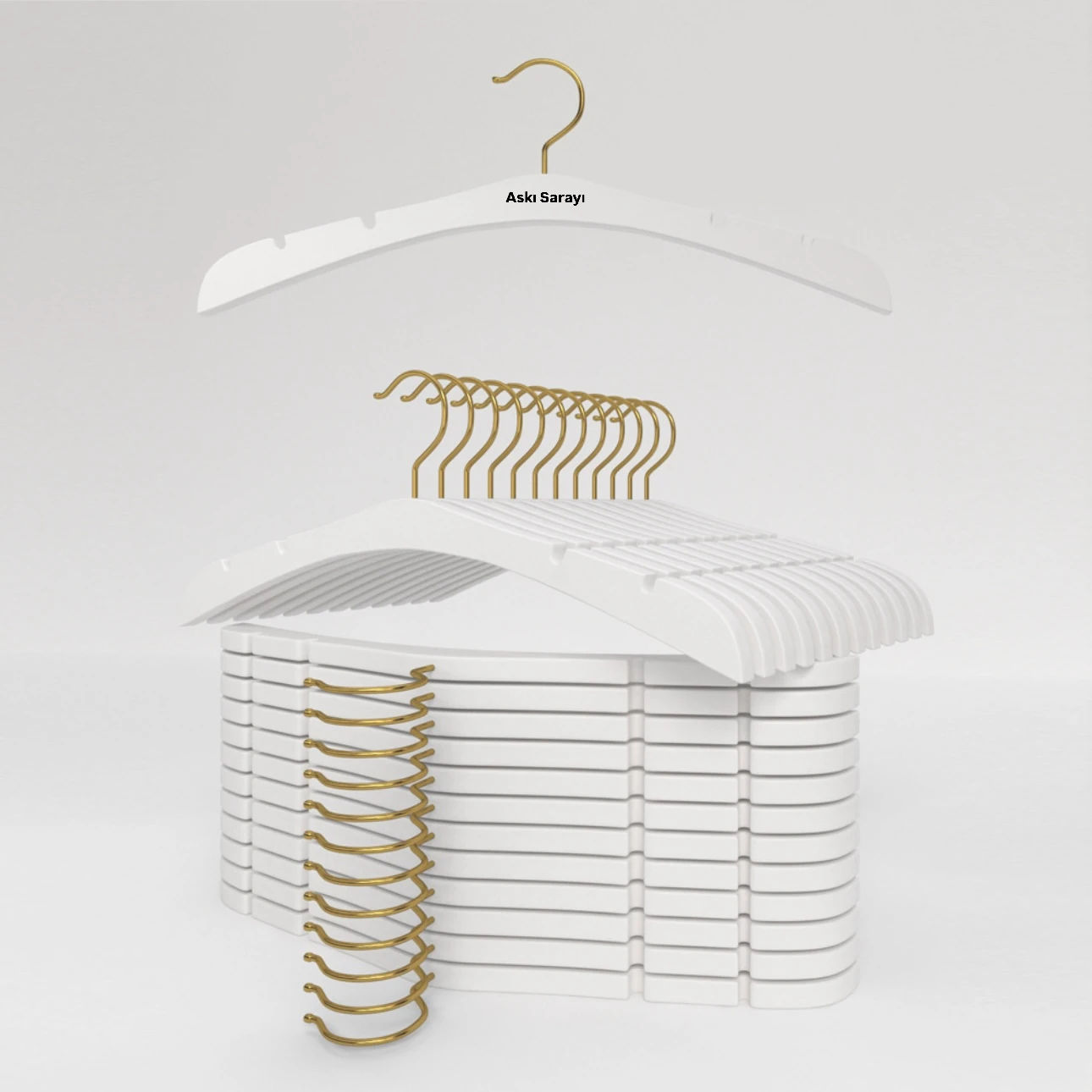 Beyaz Ahşap Gelinlik Ve Abiye Askısı Standart Kalın Kanca 