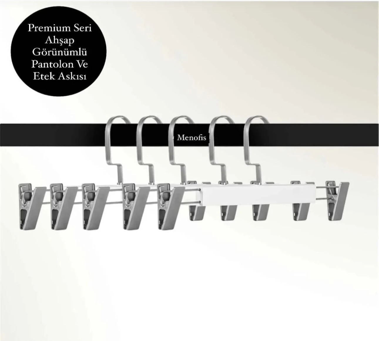 Beyaz Ahşap Görünümlü Pantolon Ve Etek Askısı Premium Kalite - Nikel Amerikan Kanca
