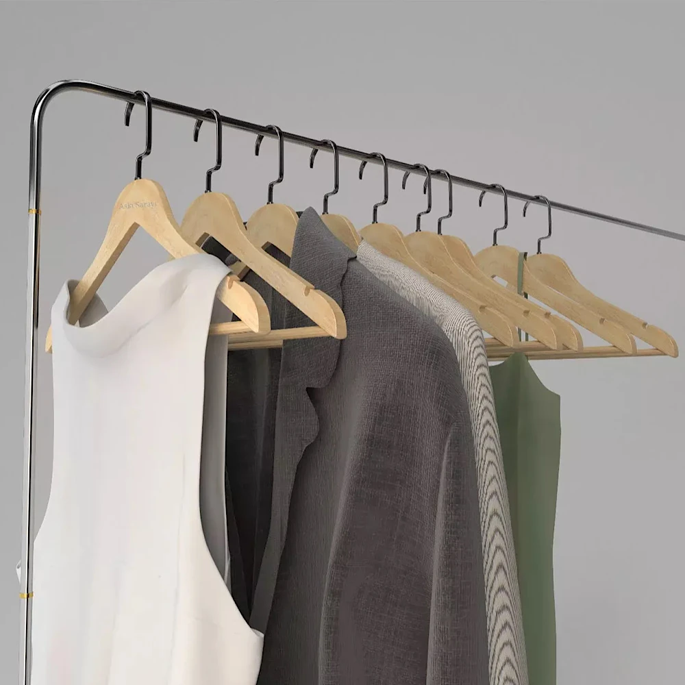 Naturel  Ahşap Kıyafet Ve Elbise Askısı Premium Özel Amerikan Kanca