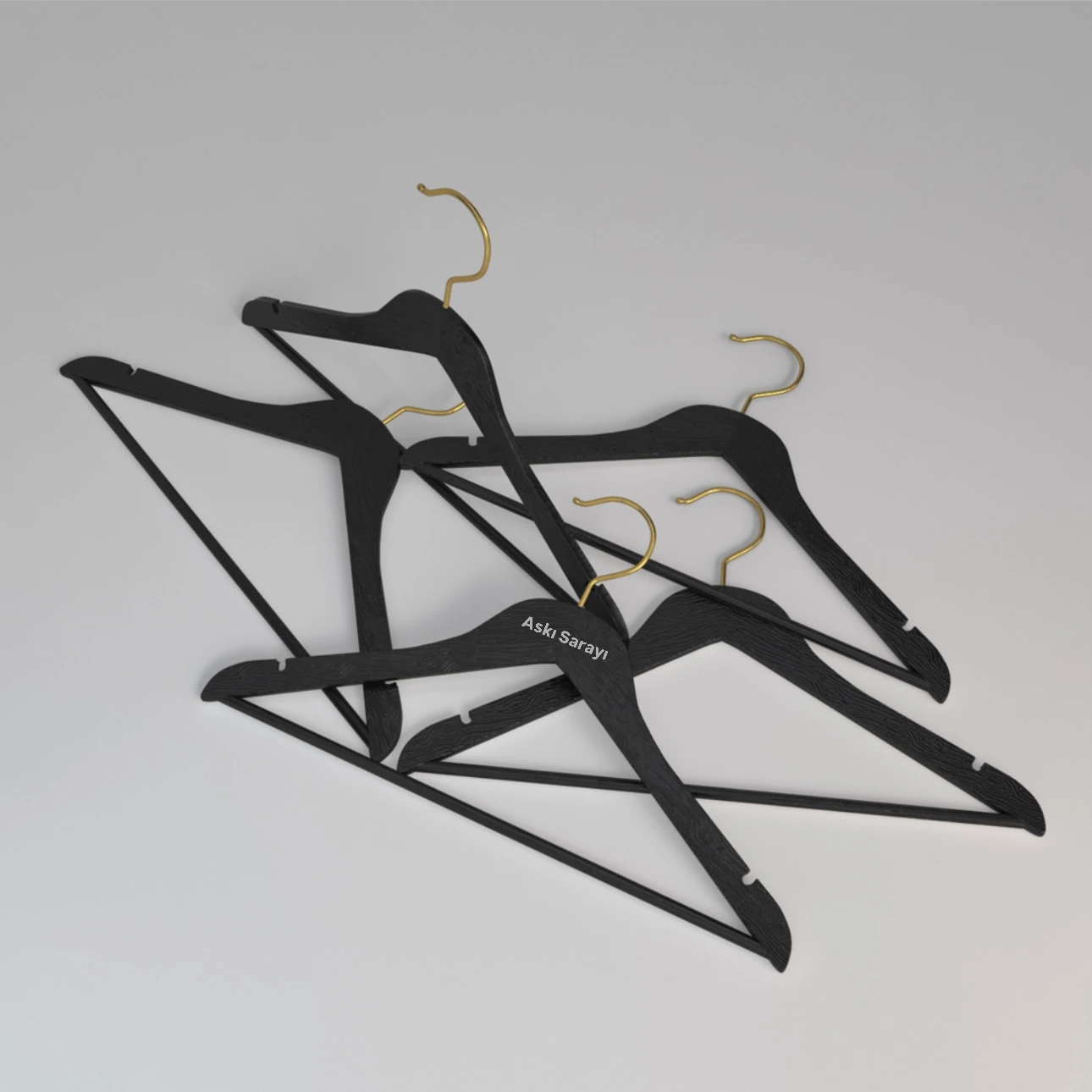 Siyah Ahşap Görünümlü Plastik Elbise Ve Kıyafet Askısı Standart Kanca 