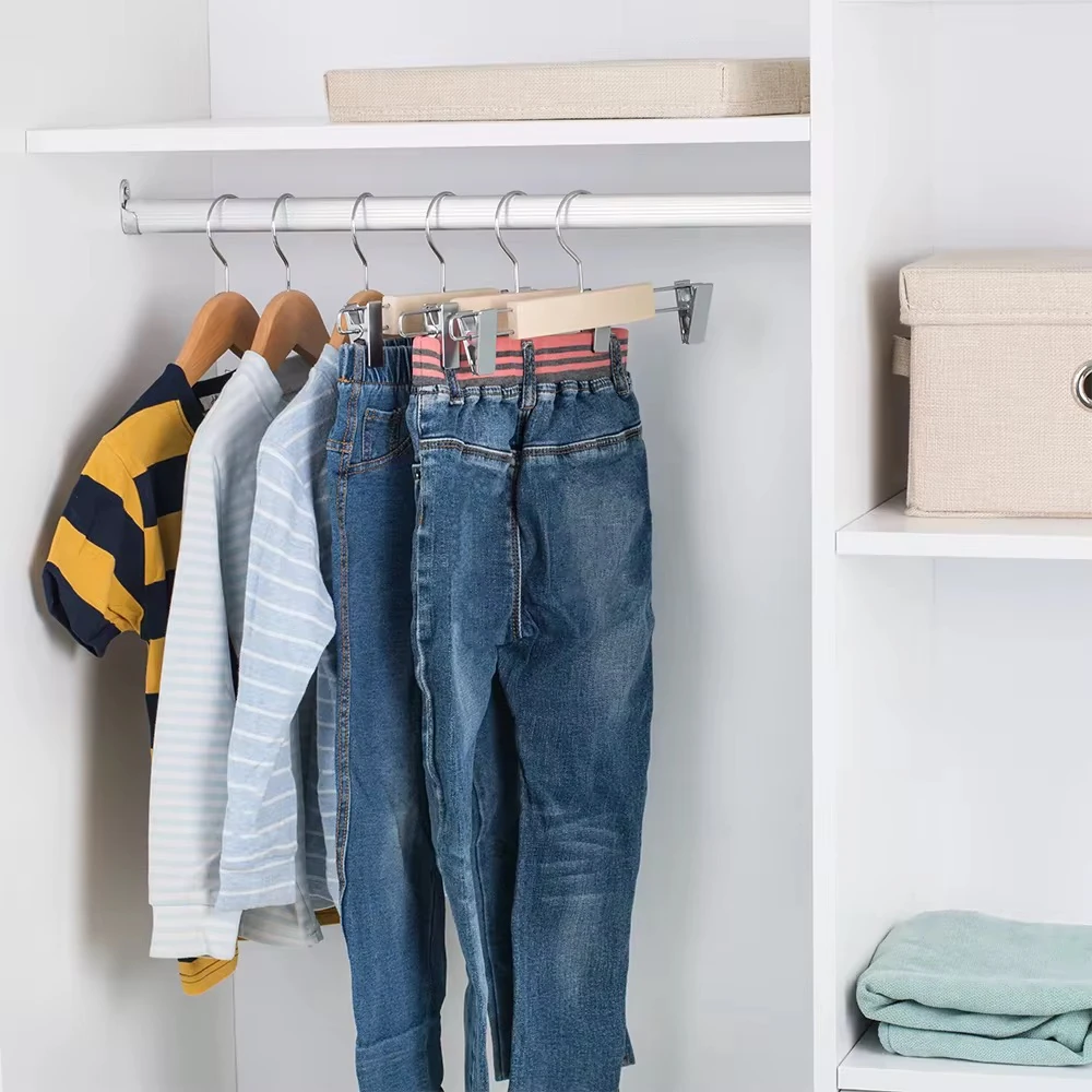 Ahşap Çocuk ve Bebek Pantolon & Etek Askısı Gümüş Kare Mandal Standart Kanca