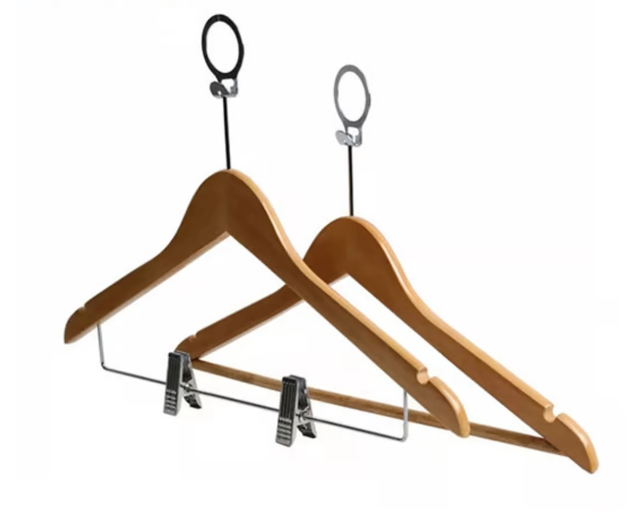 Naturel Otel Askısı Elbise Ve Pantolon Askısı Alttan Klipsli Otel Çivili ( Anti Hırsızlık Önleyici )+ Otel Halkası Dahil
