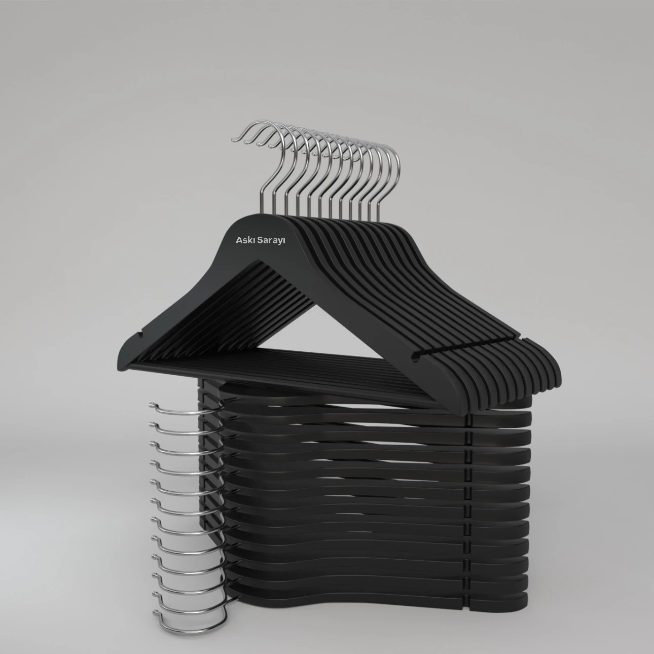 Siyah Ahşap Kıyafet Ve Elbise Askısı Standart Kanca