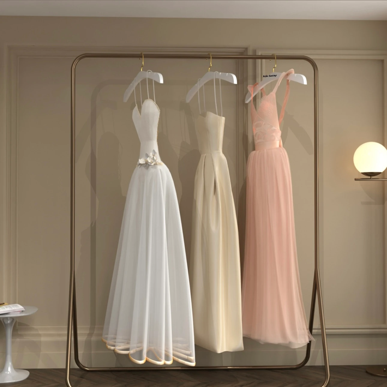 Beyaz Ahşap Gelinlik Ve Abiye Askısı Özel Amerikan Kanca