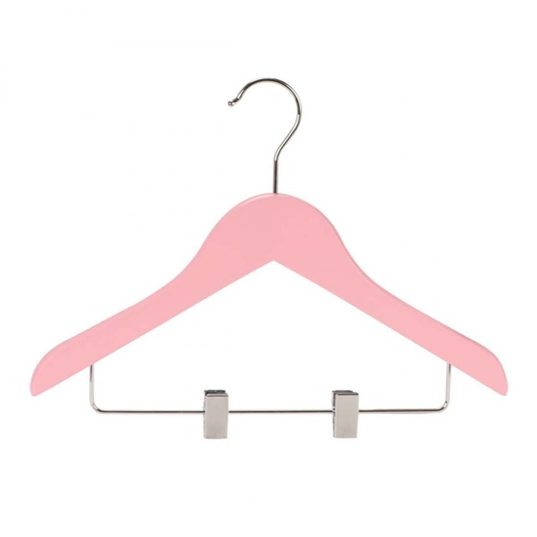 Pembe Ahşap Çocuk Ve Bebek Askısı Alttan Klipsli Takım Askısı 