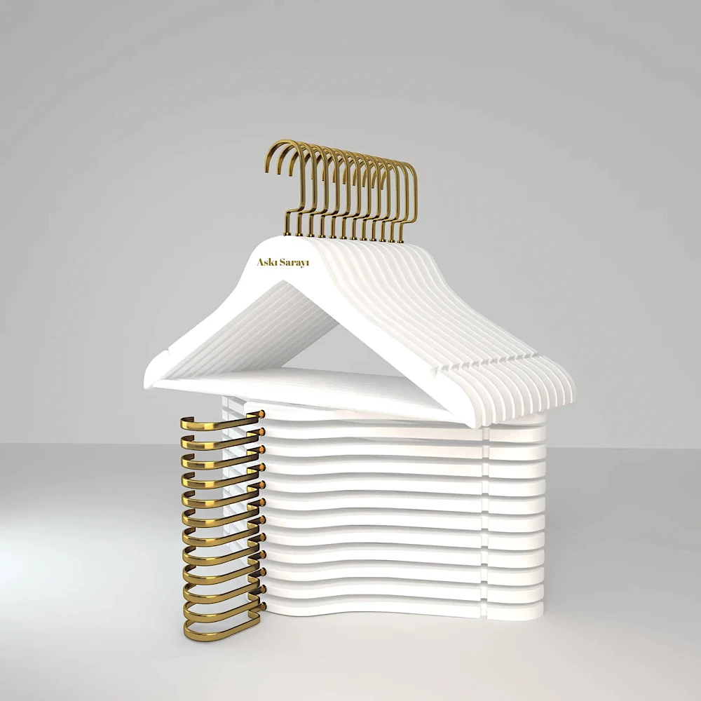 Beyaz Ahşap Kıyafet Ve Elbise Askısı Premium Özel Amerikan Kanca 