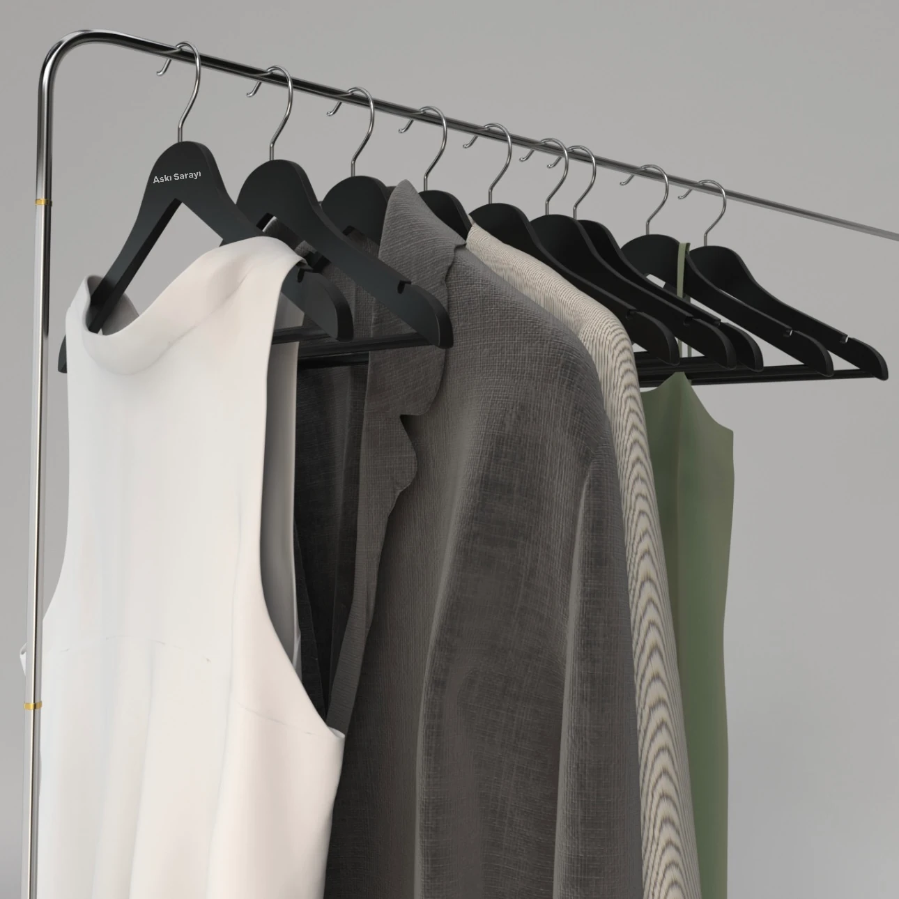 Siyah Ahşap Kıyafet Ve Elbise Askısı Standart Kanca