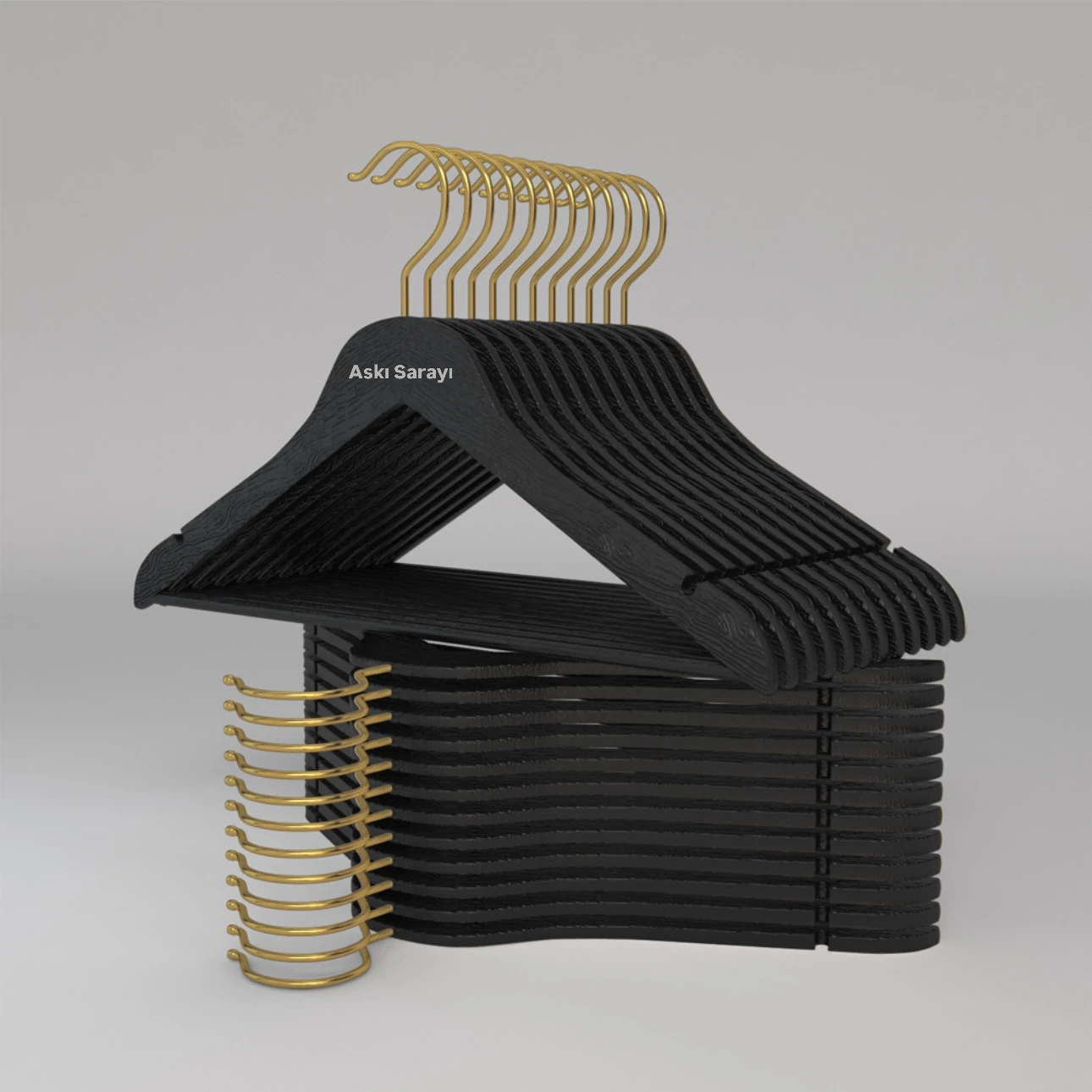 Siyah Ahşap Görünümlü Plastik Elbise Ve Kıyafet Askısı Standart Kanca 