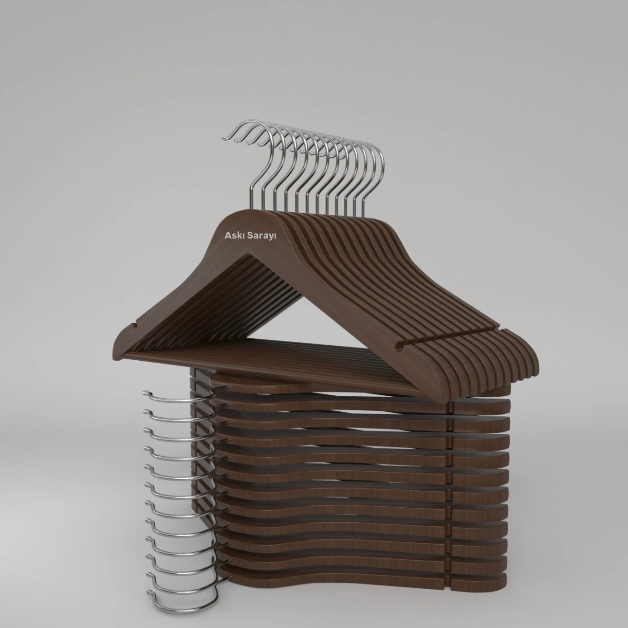 Ceviz Ahşap Kıyafet Ve Elbise Askısı Standart Kanca