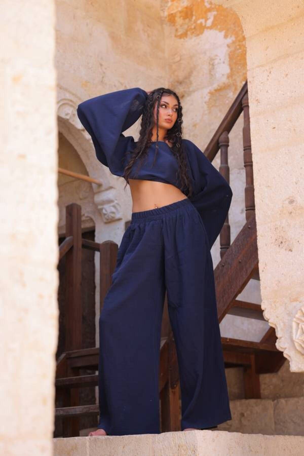 LYDIA PANTOLON TAKIM-MÜSLİN OVERSIZE CROP VE PANTOLON TAKIM