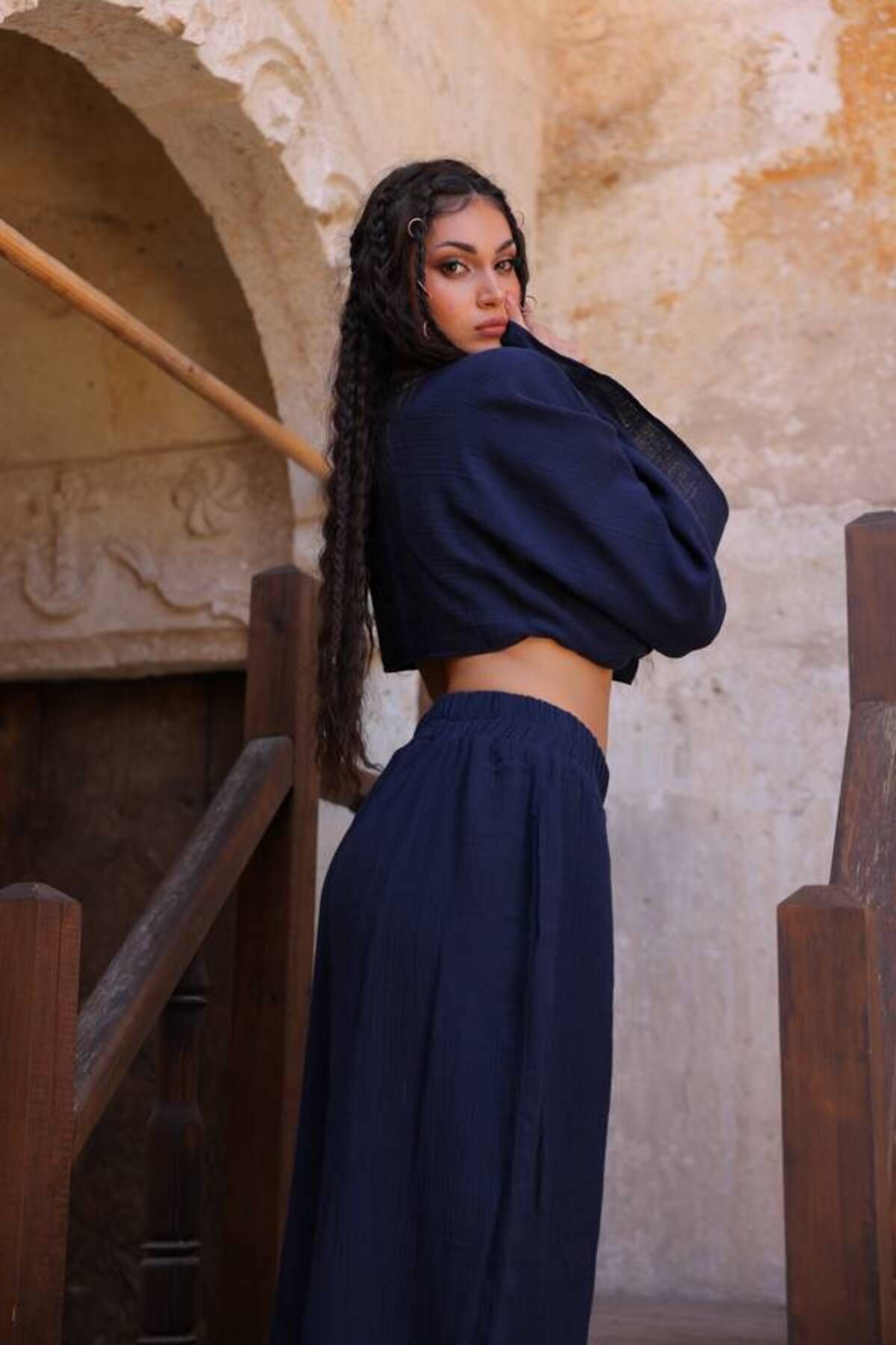 LYDIA PANTOLON TAKIM-MÜSLİN OVERSIZE CROP VE PANTOLON TAKIM