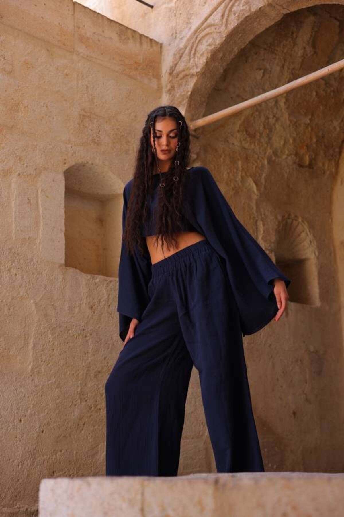 LYDIA PANTOLON TAKIM-MÜSLİN OVERSIZE CROP VE PANTOLON TAKIM