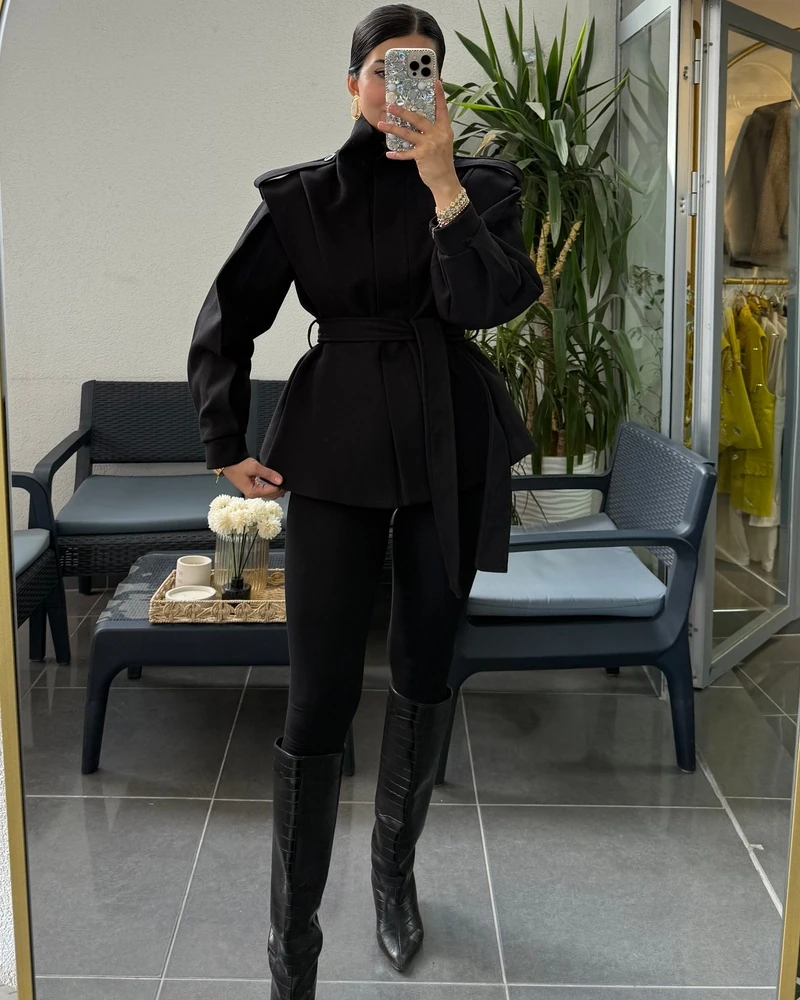 Premium Kaşe Dik Yaka Kaban