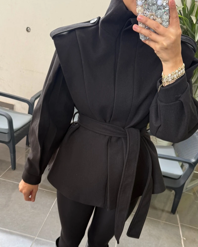 Premium Kaşe Dik Yaka Kaban