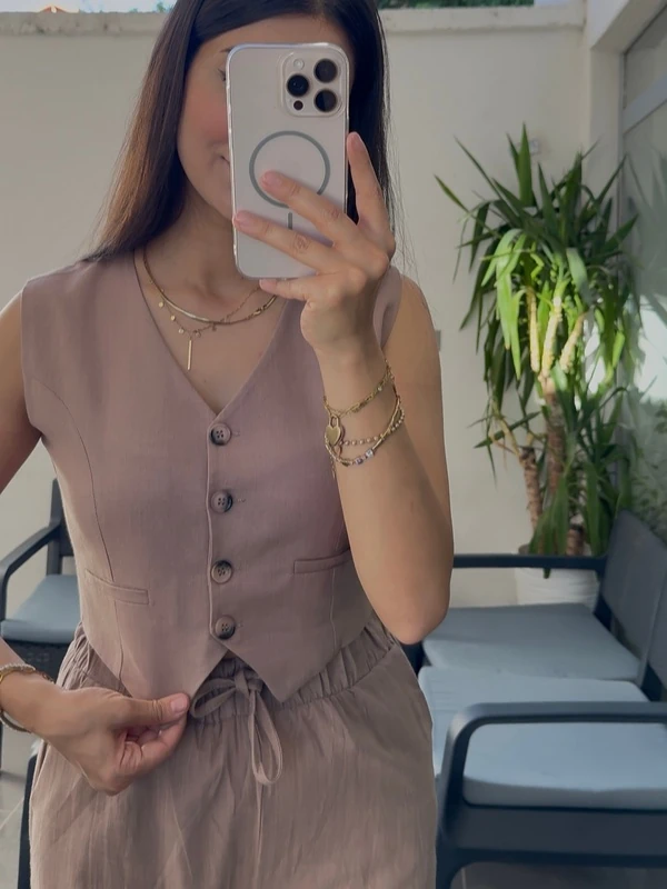 Keten Yelek Pantolon İkili Takım