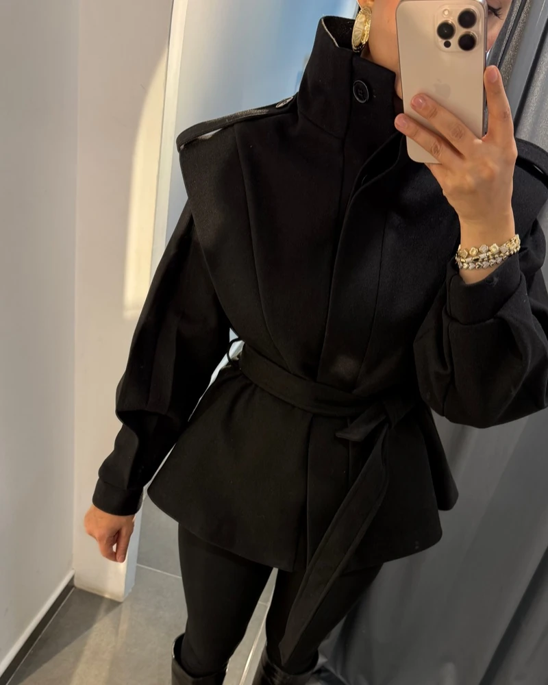 Premium Kaşe Dik Yaka Kaban