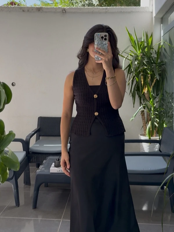 Gold Düğme Detaylı Yelek