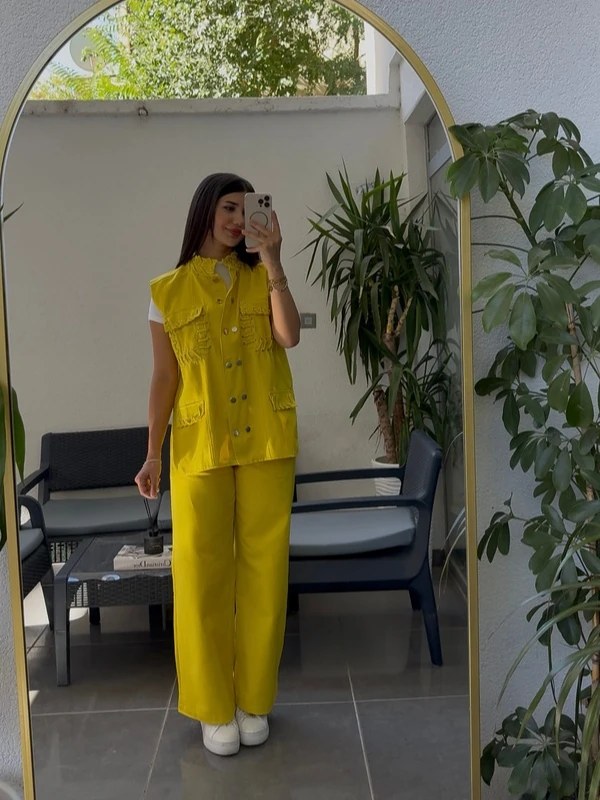 Sarı Jean Palazzo Pantolon