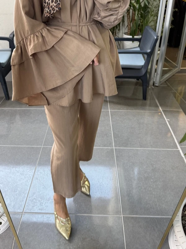 Volan Kol Vizon Pantolon Üst Takım