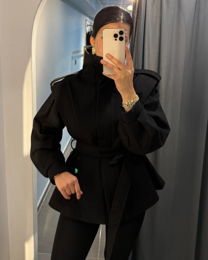 Premium Kaşe Dik Yaka Kaban