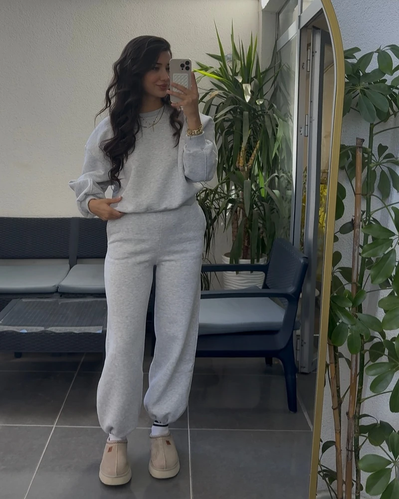 Stoperli Paça 3 iplik Şardon Takım - Gri