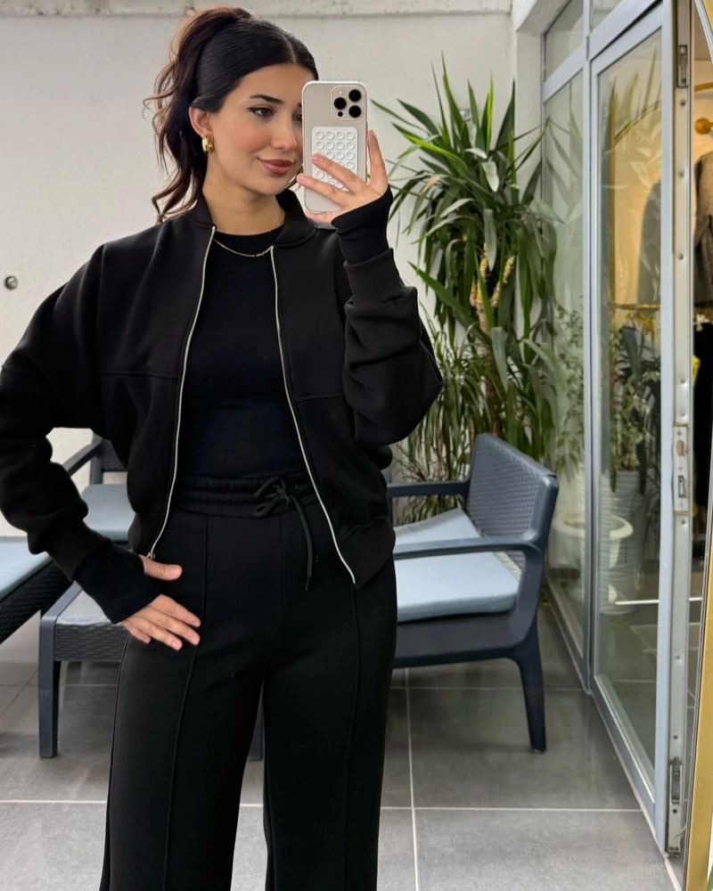 Şardonlu Çima Eşofman Takım - Siyah