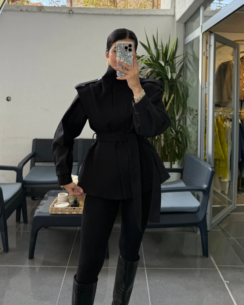 Premium Kaşe Dik Yaka Kaban