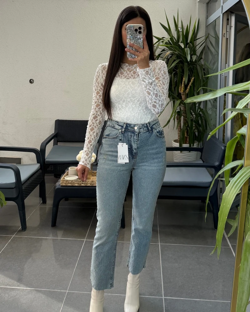 Yüksek Bel Mom Jean - Açık Mavi