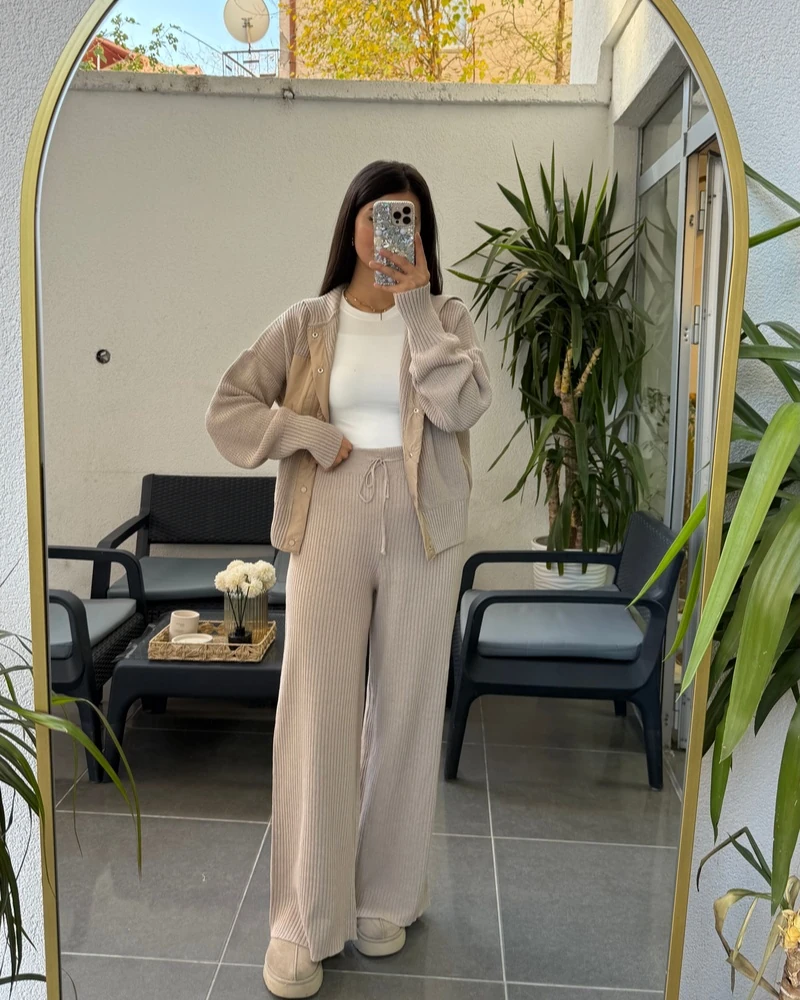 Premium Triko İkili Takım - Krem