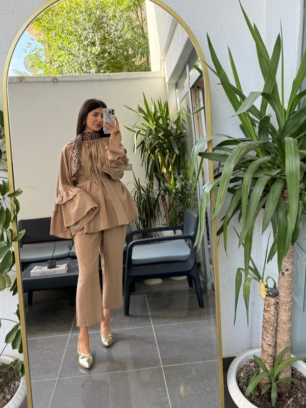 Volan Kol Vizon Pantolon Üst Takım