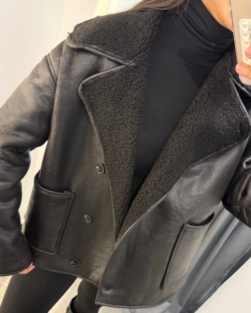 Deri İçi Kürklü Kalın Mont