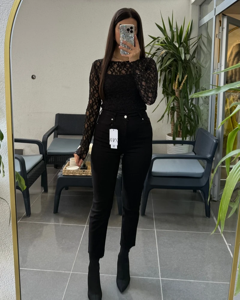 Yüksek Bel Mom Jean - Siyah