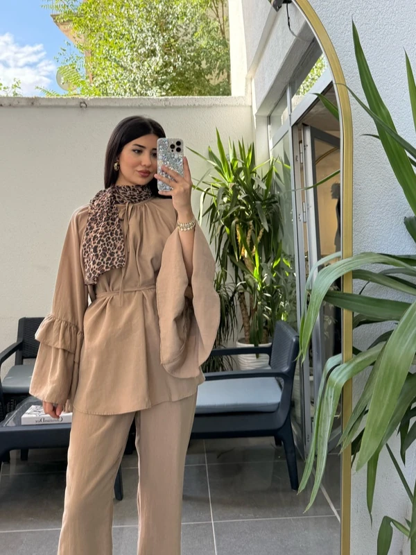 Volan Kol Vizon Pantolon Üst Takım